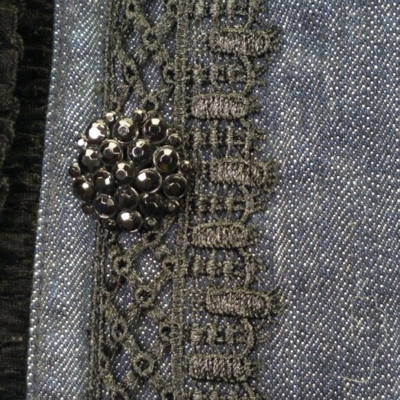 I.N.C. Jean Jacket Women's L Lace Velvet Beaded Button Hook Closure Denim VTG - Picture 5 of 16